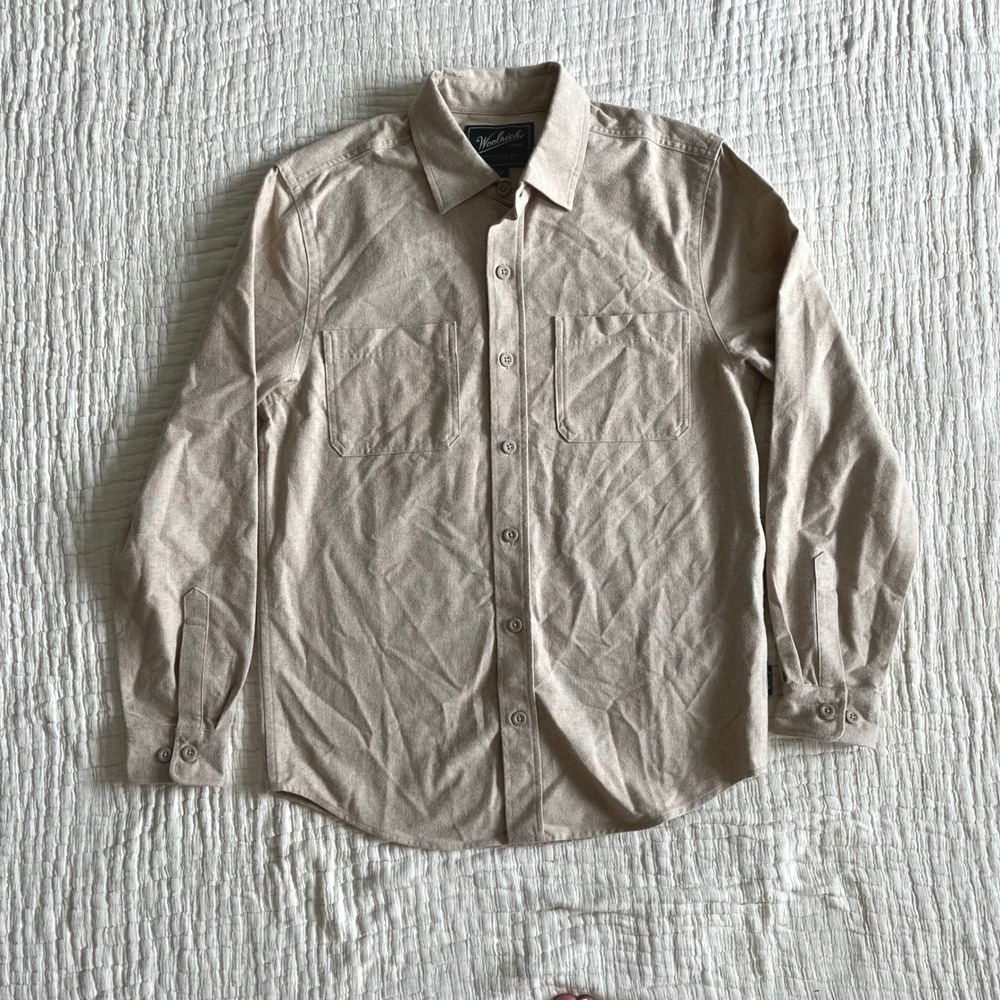 Woolrich Brushed Cotton Flannel Shirt Double Pocket S Beige Tan